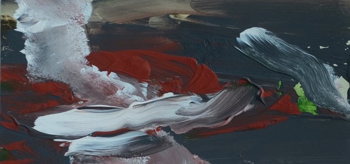 Dolphin Sounds, een schilderijtje uit de serie kleine werken uit  2022.