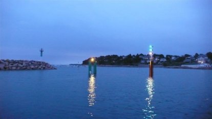 Floating sill bij Trebeurden, 's avonds bij hoog water